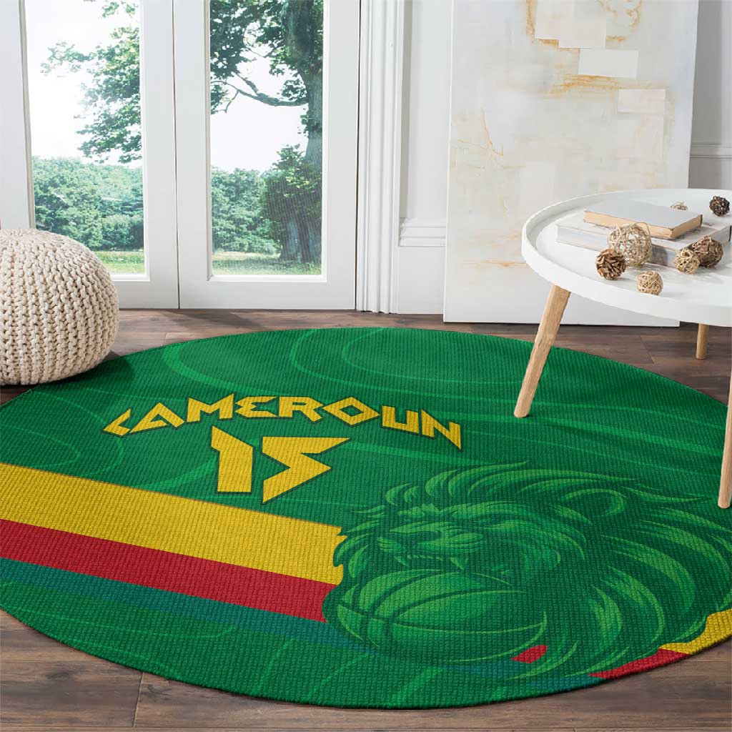 Custom Cameroon Basketball Round Carpet Go Indomitable Lions - African Pride