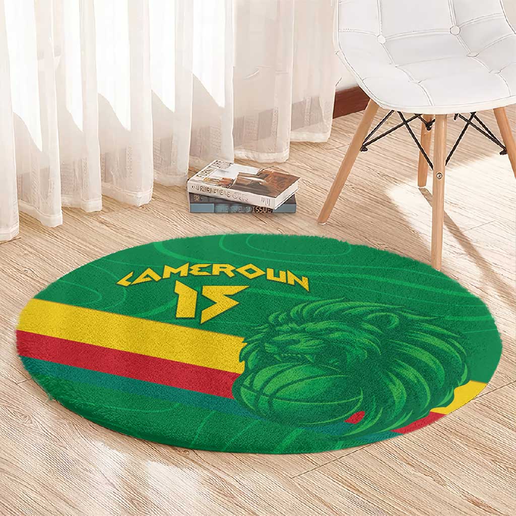 Custom Cameroon Basketball Round Carpet Go Indomitable Lions - African Pride
