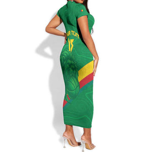 Custom Cameroon Basketball Short Sleeve Bodycon Dress Go Indomitable Lions - African Pride