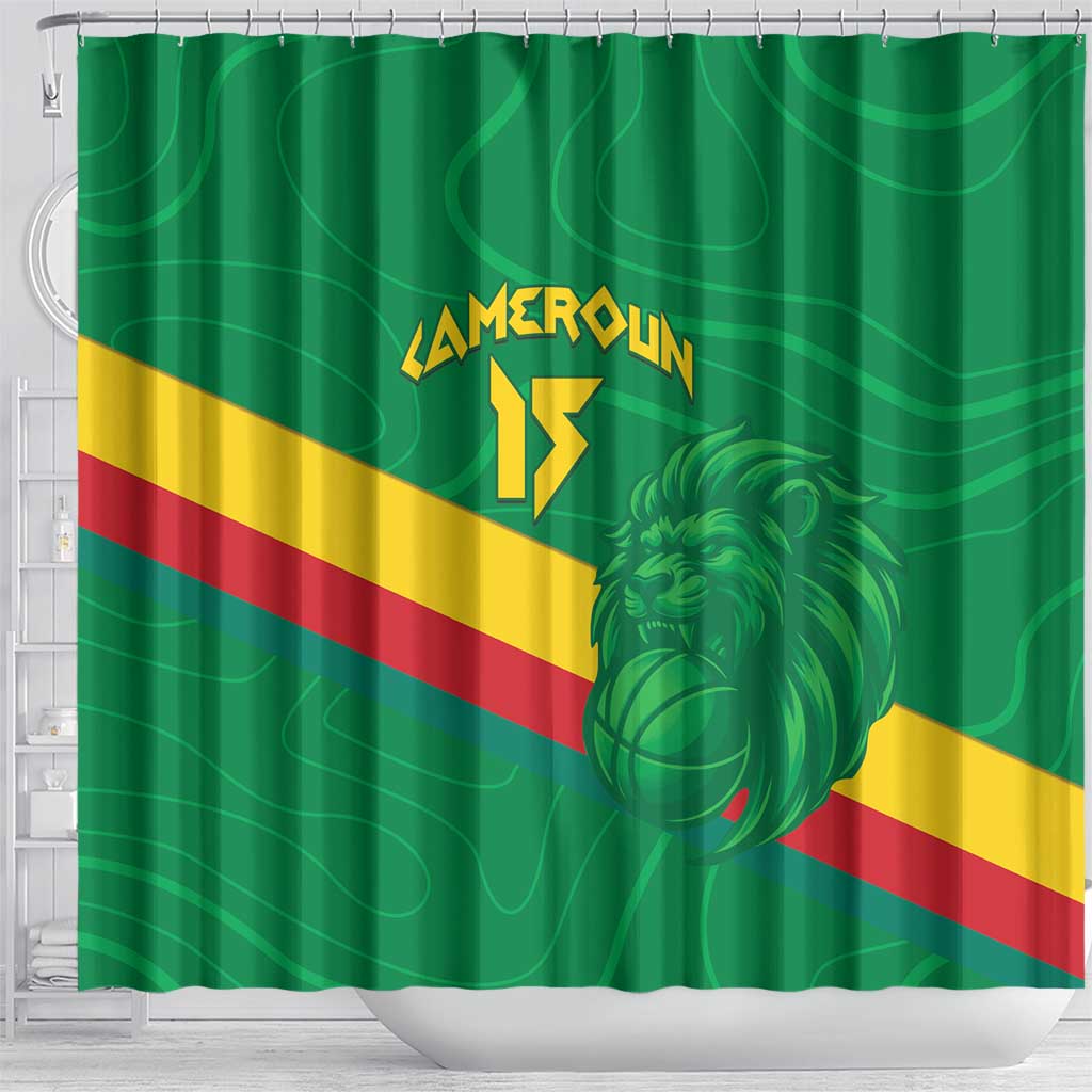 Custom Cameroon Basketball Shower Curtain Go Indomitable Lions - African Pride