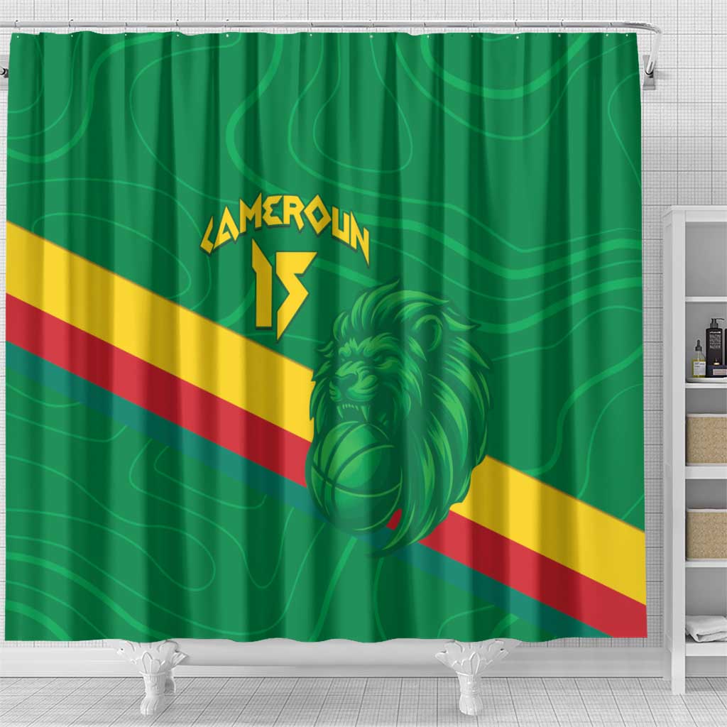 Custom Cameroon Basketball Shower Curtain Go Indomitable Lions - African Pride
