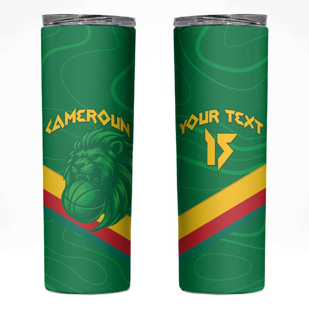Custom Cameroon Basketball Skinny Tumbler Go Indomitable Lions - African Pride