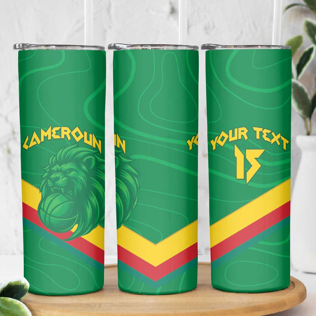 Custom Cameroon Basketball Skinny Tumbler Go Indomitable Lions - African Pride