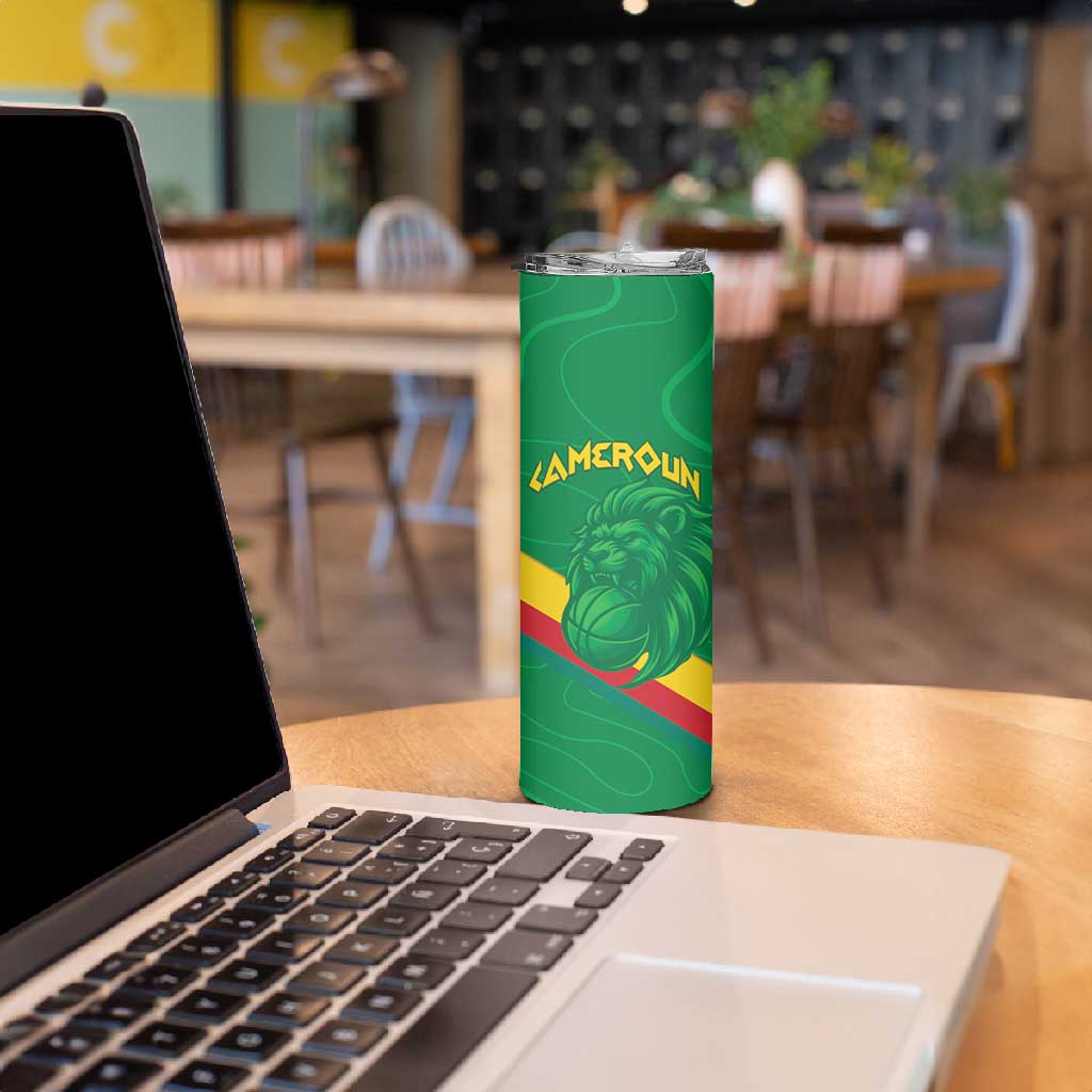 Custom Cameroon Basketball Skinny Tumbler Go Indomitable Lions - African Pride