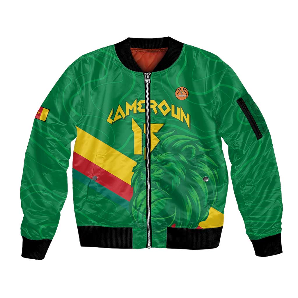 Custom Cameroon Basketball Sleeve Zip Bomber Jacket Go Indomitable Lions - African Pride