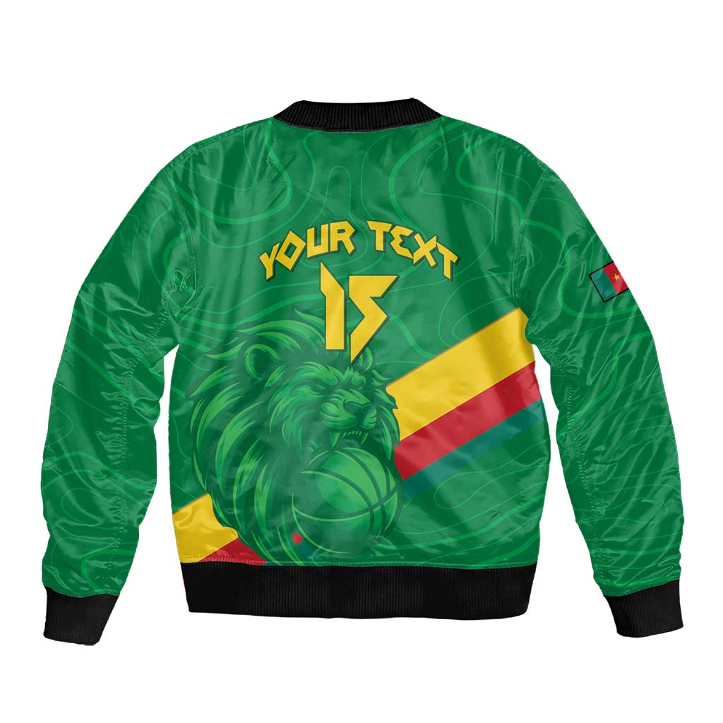 Custom Cameroon Basketball Sleeve Zip Bomber Jacket Go Indomitable Lions - African Pride