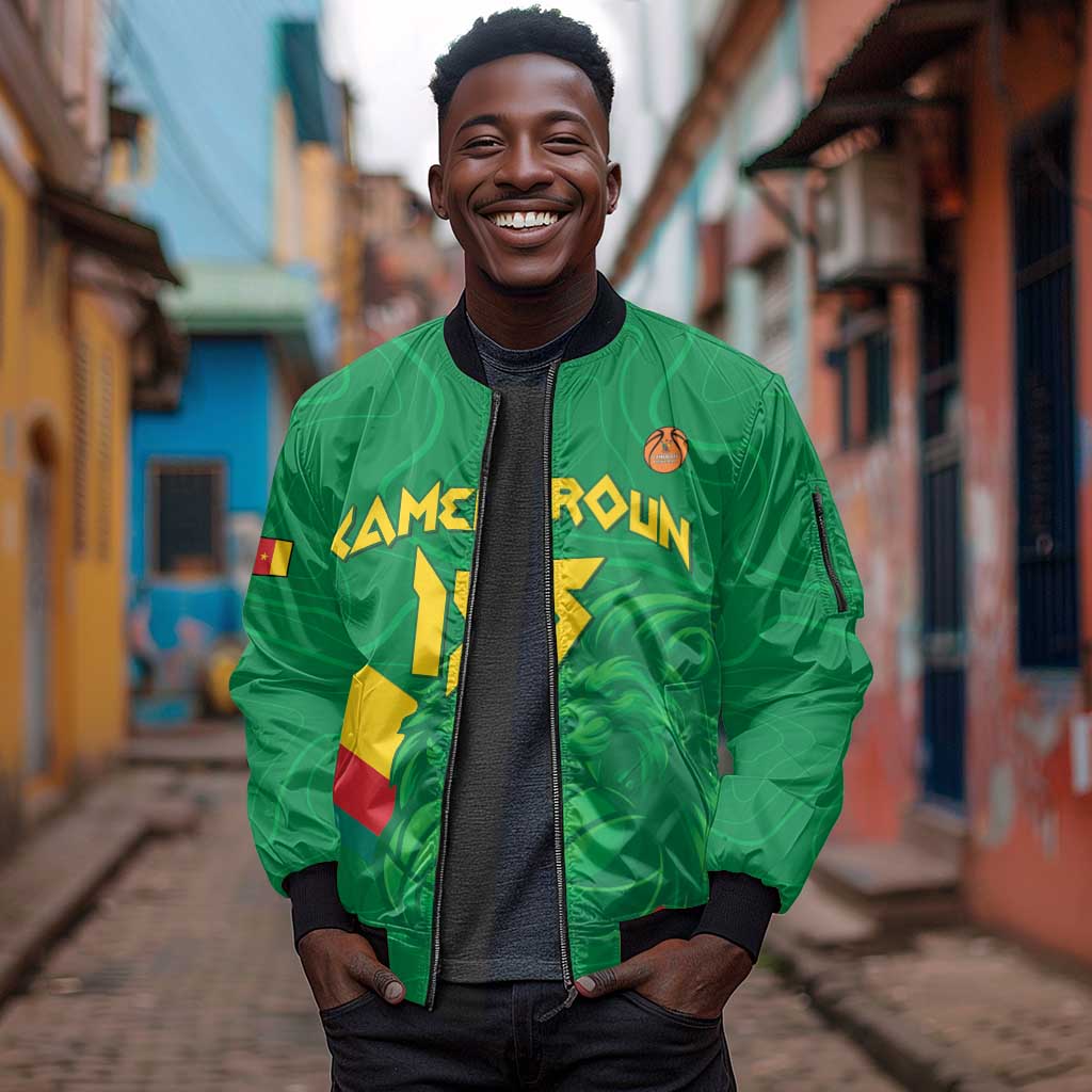 Custom Cameroon Basketball Sleeve Zip Bomber Jacket Go Indomitable Lions - African Pride