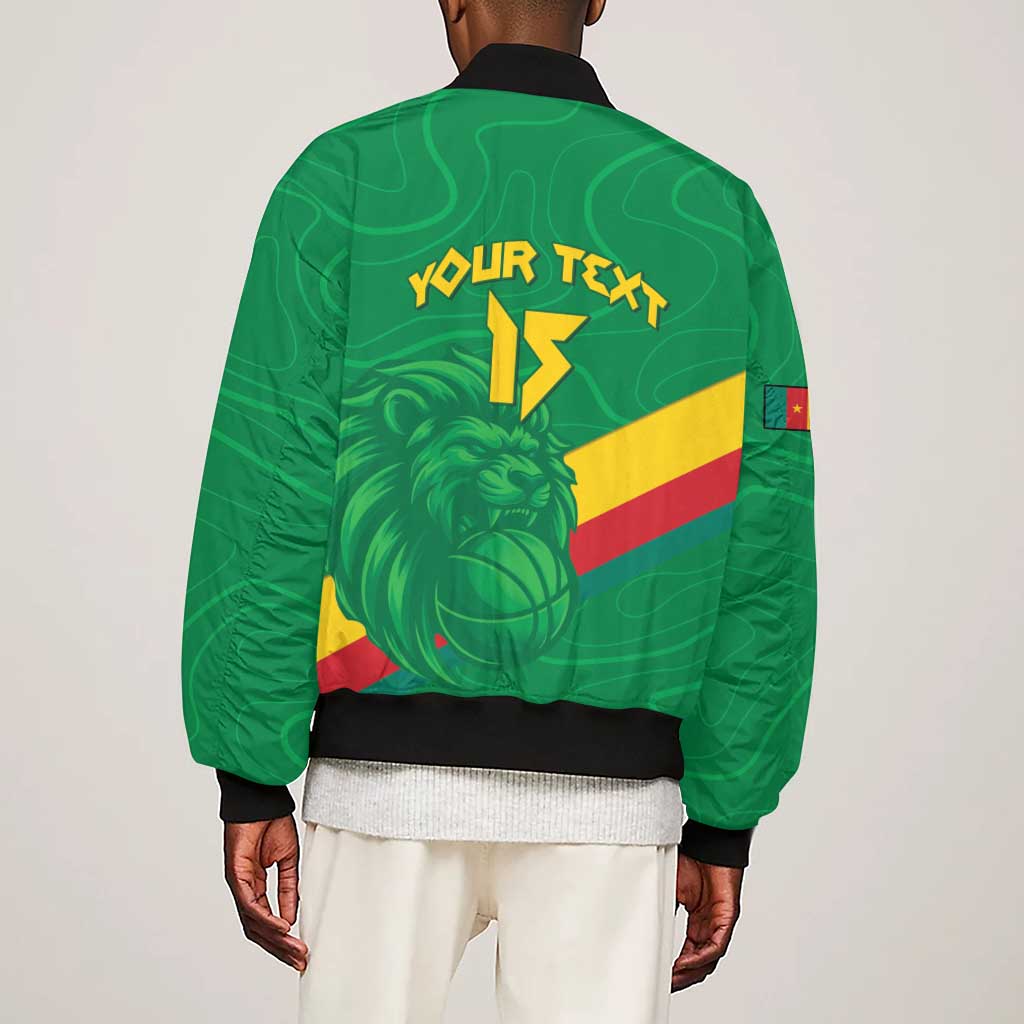 Custom Cameroon Basketball Sleeve Zip Bomber Jacket Go Indomitable Lions - African Pride