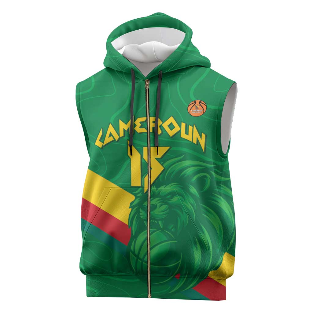 Custom Cameroon Basketball Sleeveless Zip Hoodie Go Indomitable Lions - African Pride