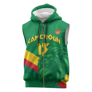 Custom Cameroon Basketball Sleeveless Zip Hoodie Go Indomitable Lions - African Pride