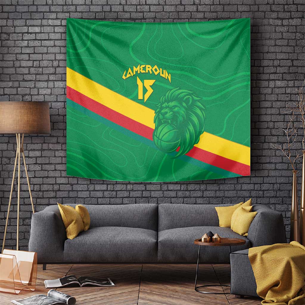Custom Cameroon Basketball Tapestry Go Indomitable Lions - African Pride