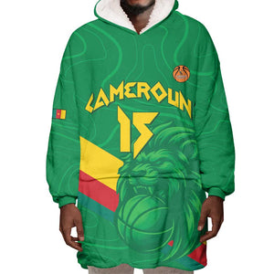 Custom Cameroon Basketball Wearable Blanket Hoodie Go Indomitable Lions - African Pride