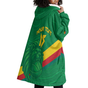 Custom Cameroon Basketball Wearable Blanket Hoodie Go Indomitable Lions - African Pride
