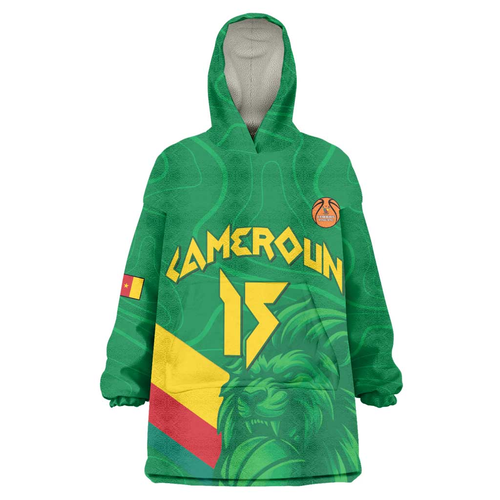 Custom Cameroon Basketball Wearable Blanket Hoodie Go Indomitable Lions - African Pride