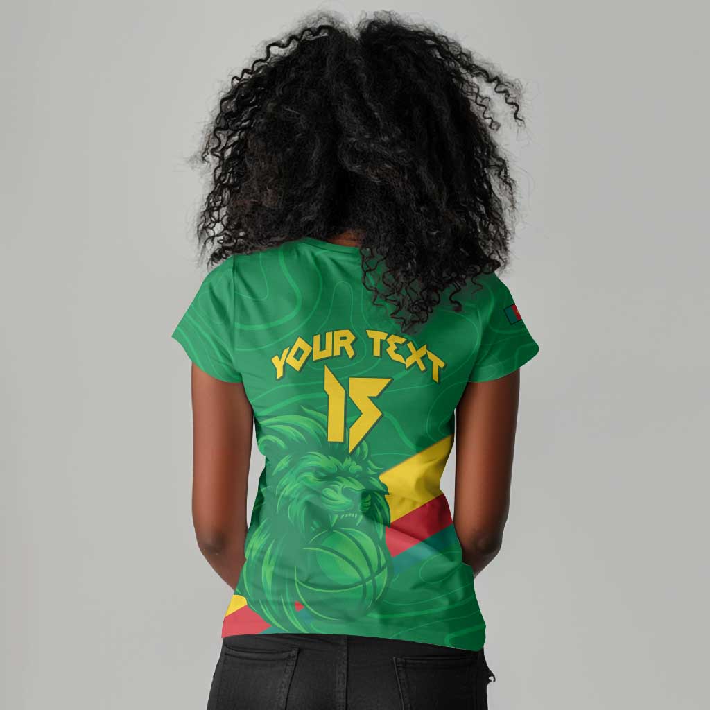Custom Cameroon Basketball Women V-Neck T-Shirt Go Indomitable Lions - African Pride