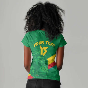 Custom Cameroon Basketball Women V-Neck T-Shirt Go Indomitable Lions - African Pride