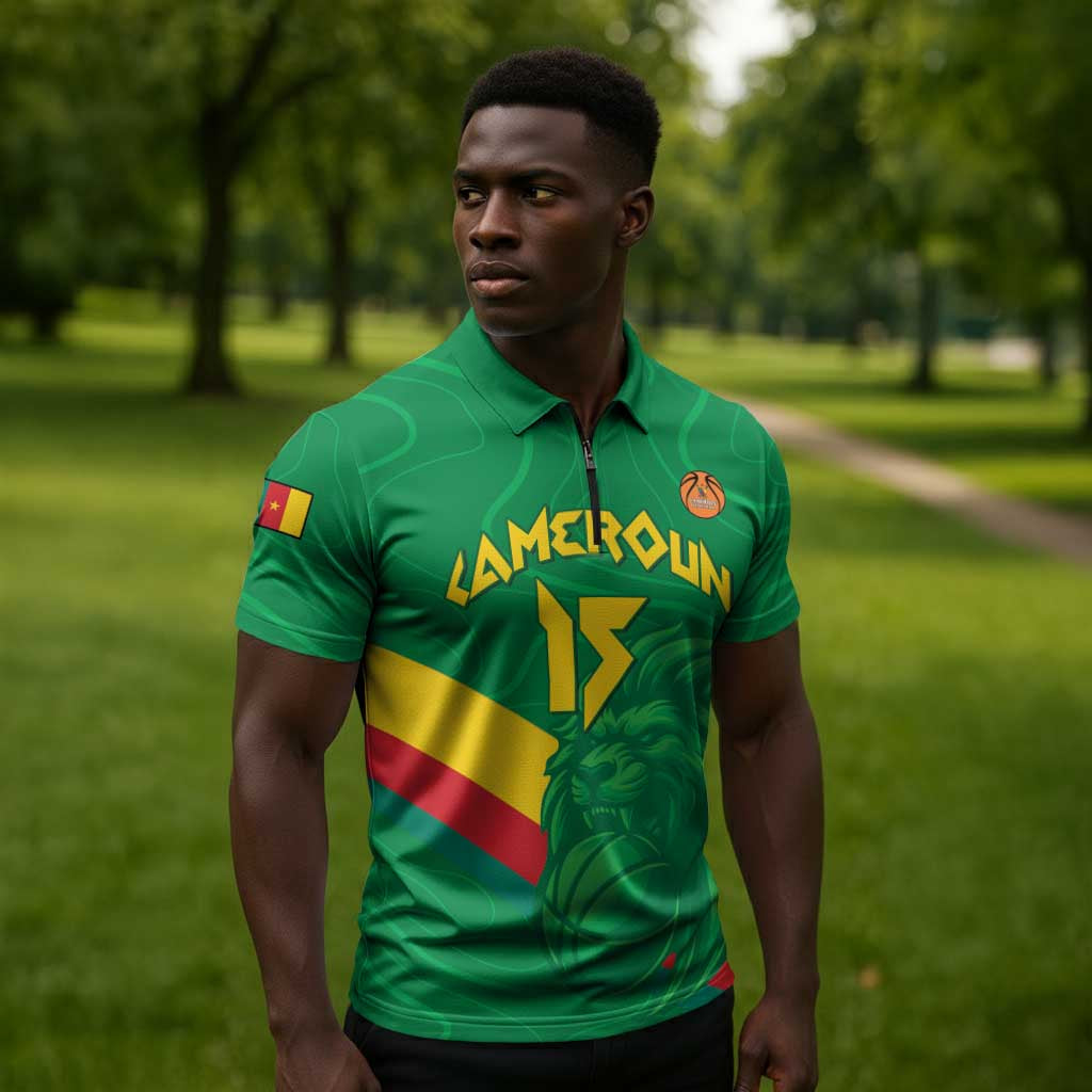 Custom Cameroon Basketball Zipper Polo Shirt Go Champions Indomitable Lions