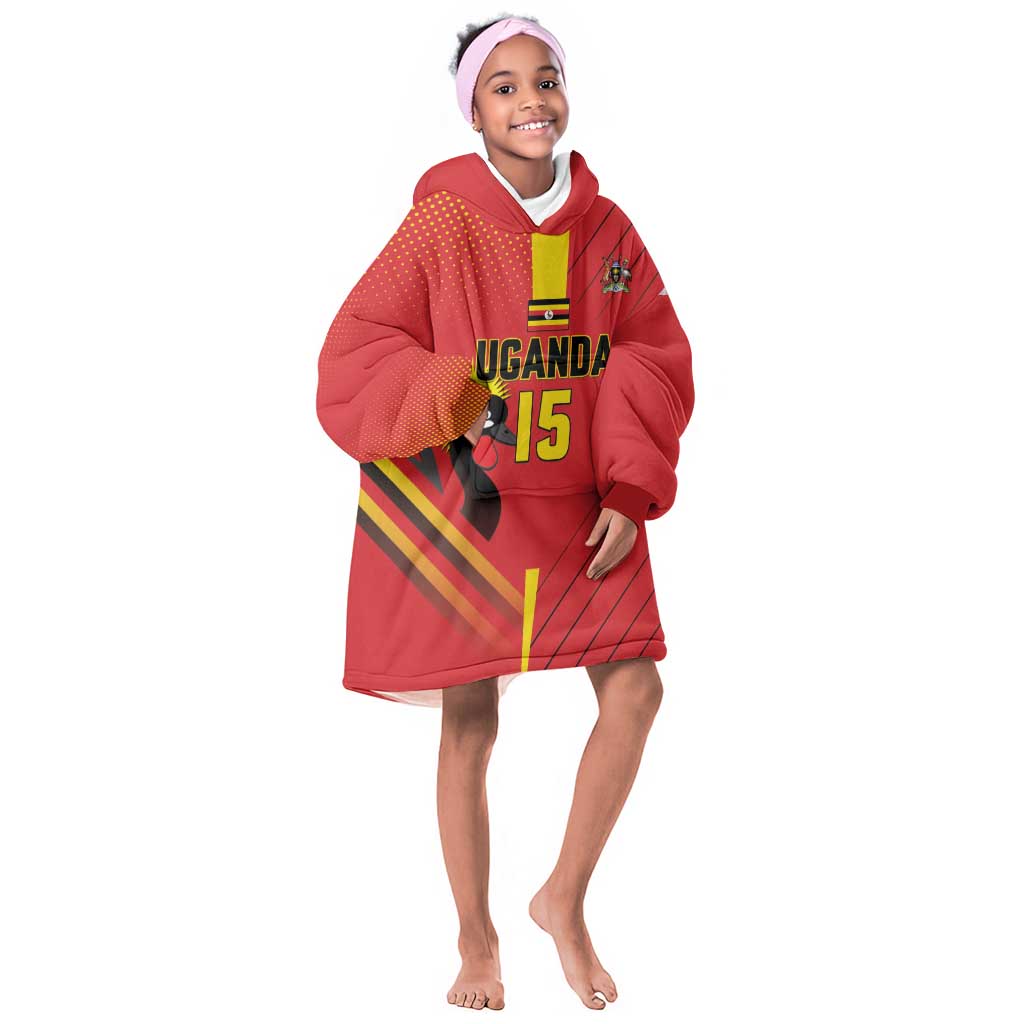 Custom Uganda Basketball Kid Wearable Blanket Hoodie Go Champions Silverbacks - African Pride