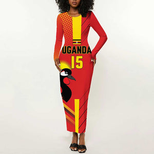 Custom Uganda Basketball Long Sleeve Bodycon Dress Go Champions Silverbacks - African Pride