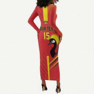 Custom Uganda Basketball Long Sleeve Bodycon Dress Go Champions Silverbacks - African Pride