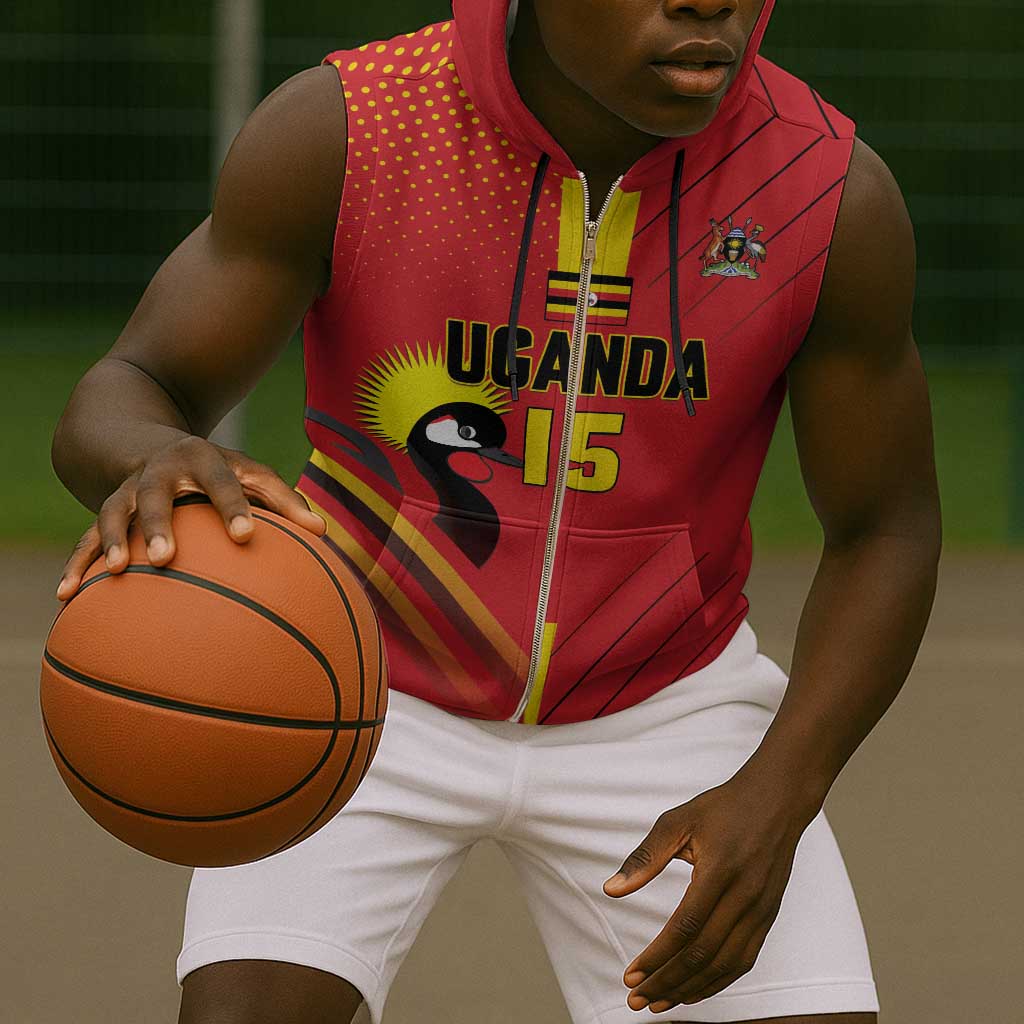 Custom Uganda Basketball Sleeveless Zip Hoodie Go Champions Silverbacks - African Pride