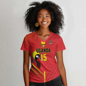 Custom Uganda Basketball Women V-Neck T-Shirt Go Champions Silverbacks - African Pride