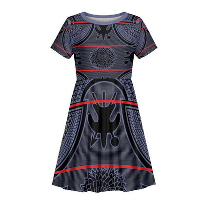 Basotho Blanket Kid Short Sleeve Dress Lesotho Seanamarena Heritage - Serenity - African Pride