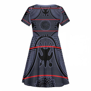 Basotho Blanket Kid Short Sleeve Dress Lesotho Seanamarena Heritage - Serenity - African Pride