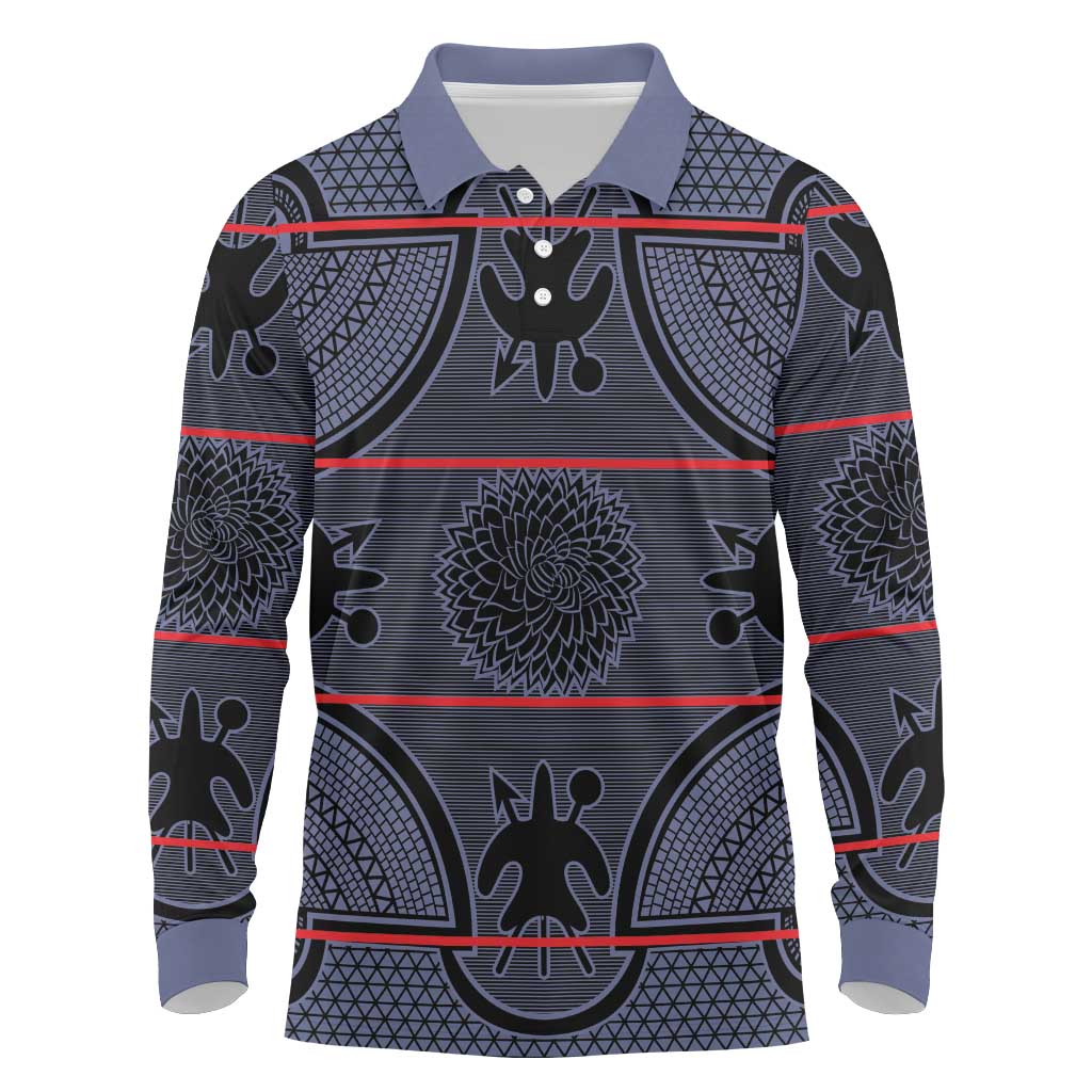 Basotho Blanket Long Sleeve Polo Shirt Lesotho Seanamarena Heritage - Serenity - African Pride