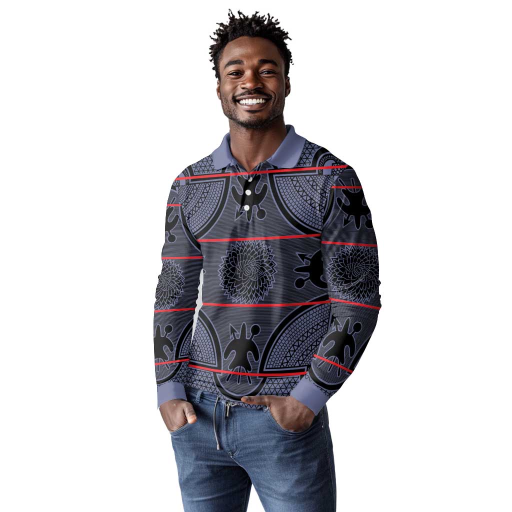 Basotho Blanket Long Sleeve Polo Shirt Lesotho Seanamarena Heritage - Serenity - African Pride
