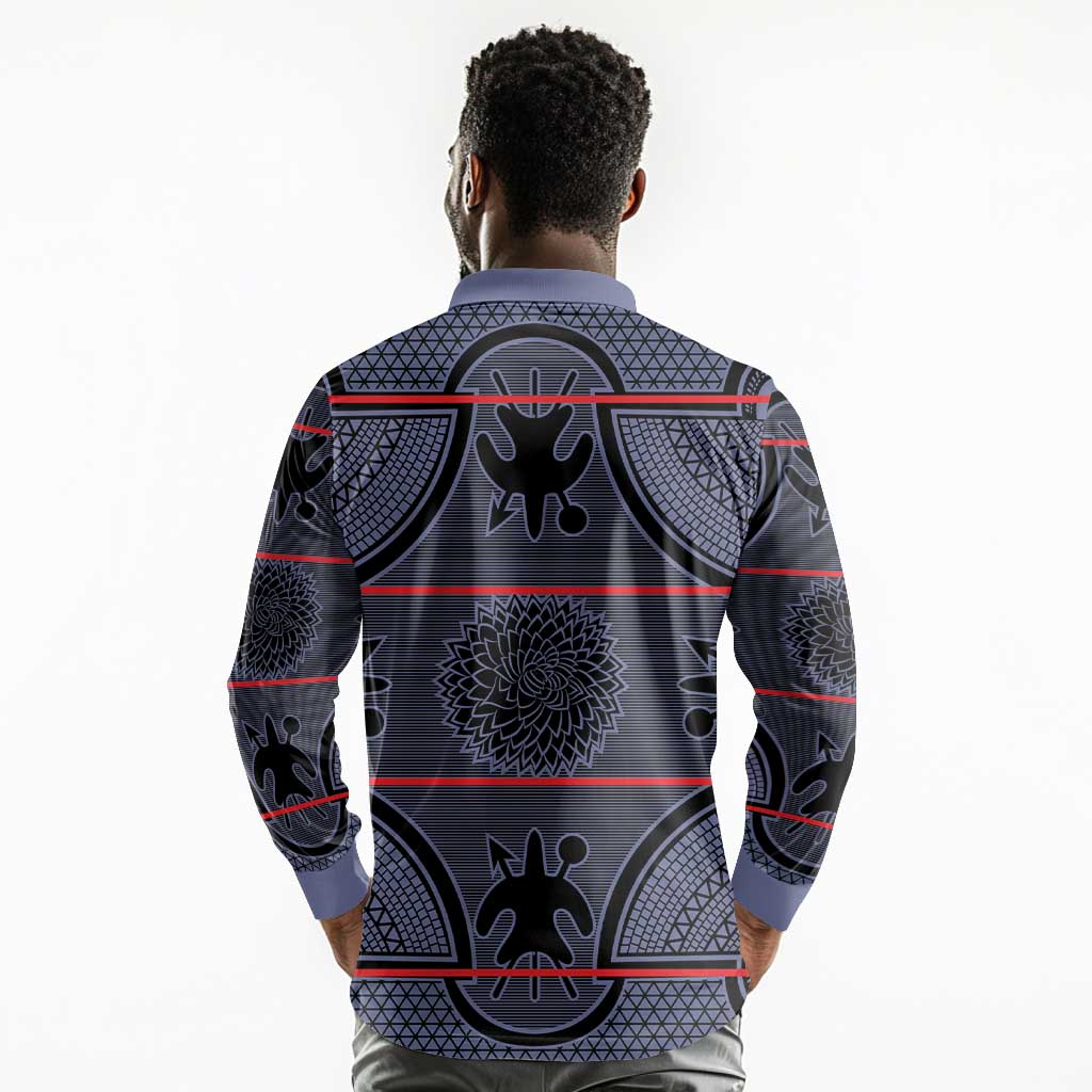 Basotho Blanket Long Sleeve Polo Shirt Lesotho Seanamarena Heritage - Serenity - African Pride
