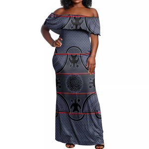 Basotho Blanket Off Shoulder Maxi Dress Lesotho Seanamarena Heritage - Serenity - African Pride