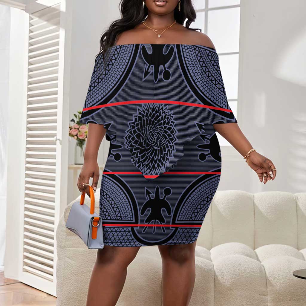 Basotho Blanket Off Shoulder Short Dress Lesotho Seanamarena Heritage - Serenity - African Pride