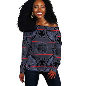 Basotho Blanket Off Shoulder Sweater Lesotho Seanamarena Heritage - Serenity - African Pride