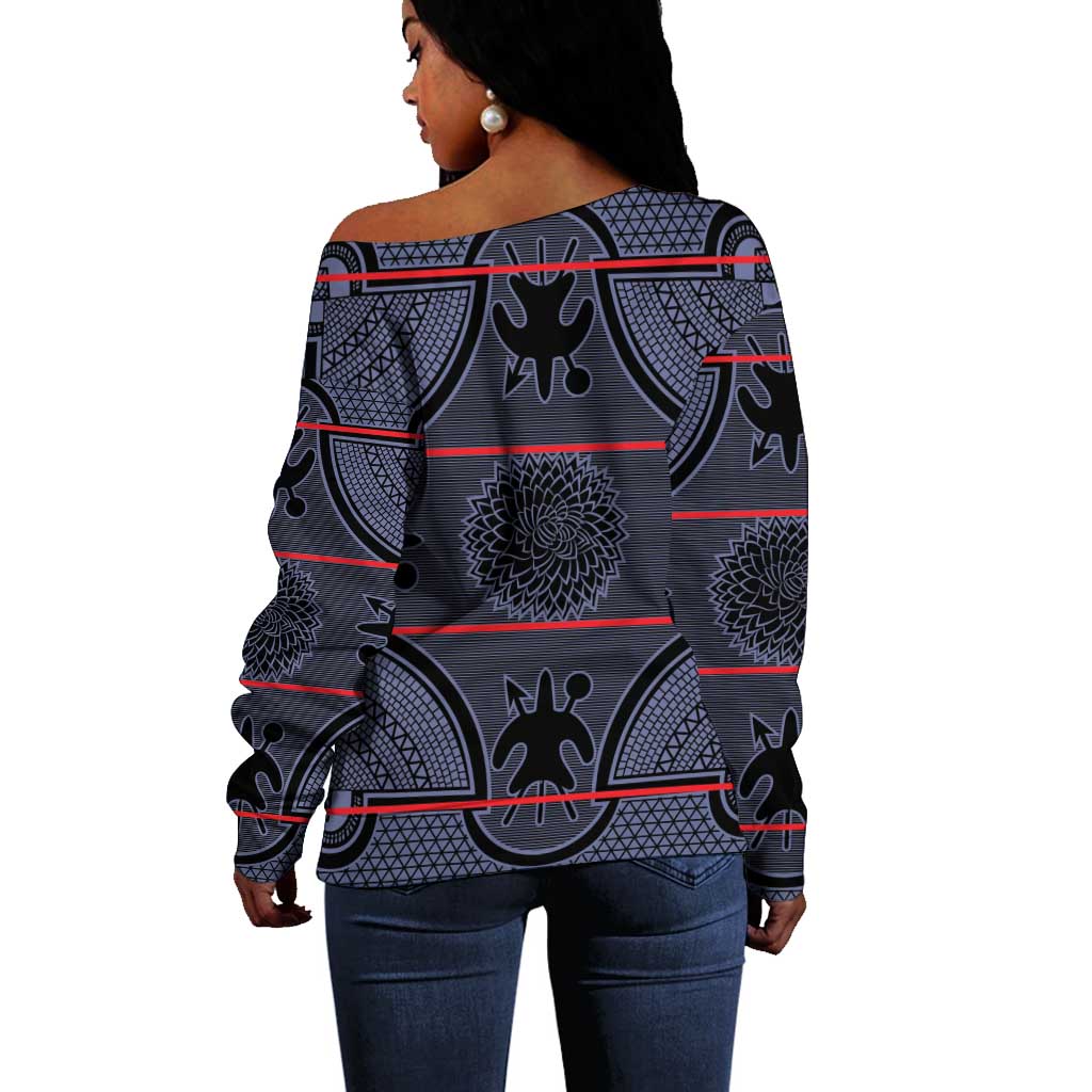 Basotho Blanket Off Shoulder Sweater Lesotho Seanamarena Heritage - Serenity - African Pride