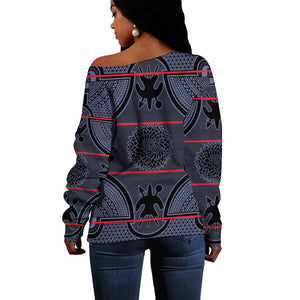 Basotho Blanket Off Shoulder Sweater Lesotho Seanamarena Heritage - Serenity - African Pride