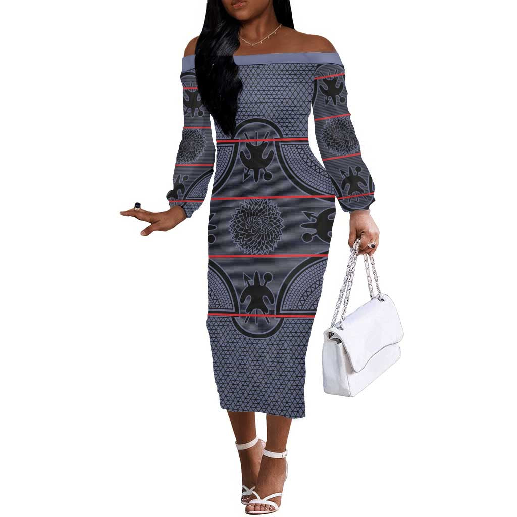 Basotho Blanket Off The Shoulder Long Sleeve Dress Lesotho Seanamarena Heritage - Serenity - African Pride