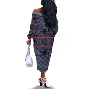Basotho Blanket Off The Shoulder Long Sleeve Dress Lesotho Seanamarena Heritage - Serenity - African Pride