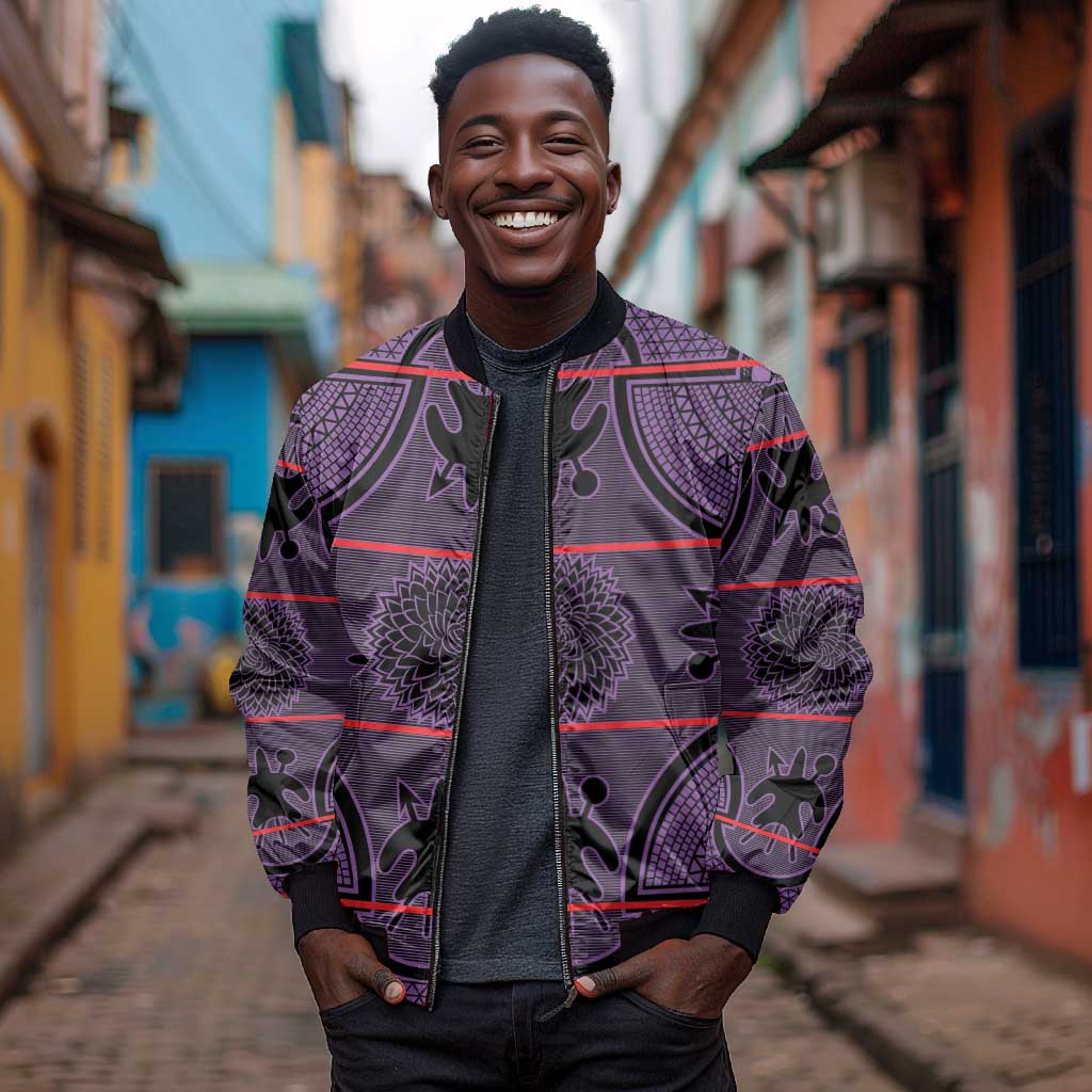 Basotho Blanket Bomber Jacket Lesotho Seanamarena Heritage - Violet - African Pride