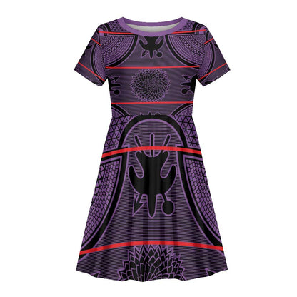 Basotho Blanket Kid Short Sleeve Dress Lesotho Seanamarena Heritage - Violet - African Pride