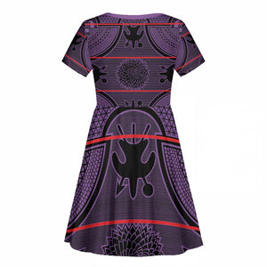 Basotho Blanket Kid Short Sleeve Dress Lesotho Seanamarena Heritage - Violet - African Pride