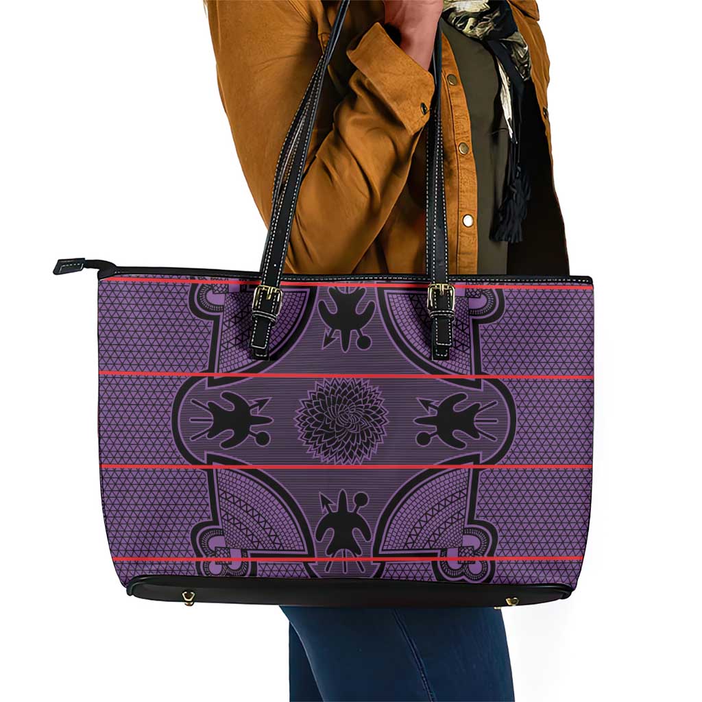 Basotho Blanket Leather Tote Bag Lesotho Seanamarena Heritage - Violet - African Pride