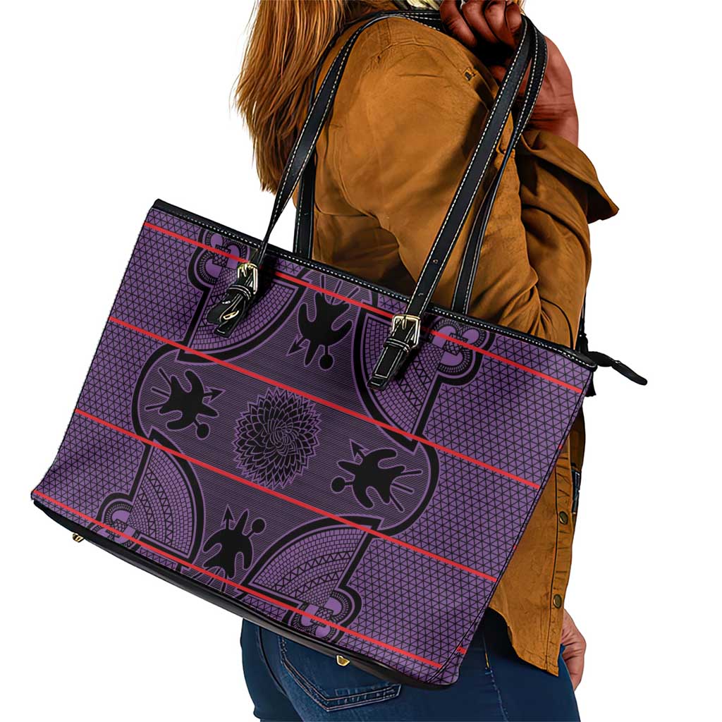 Basotho Blanket Leather Tote Bag Lesotho Seanamarena Heritage - Violet - African Pride