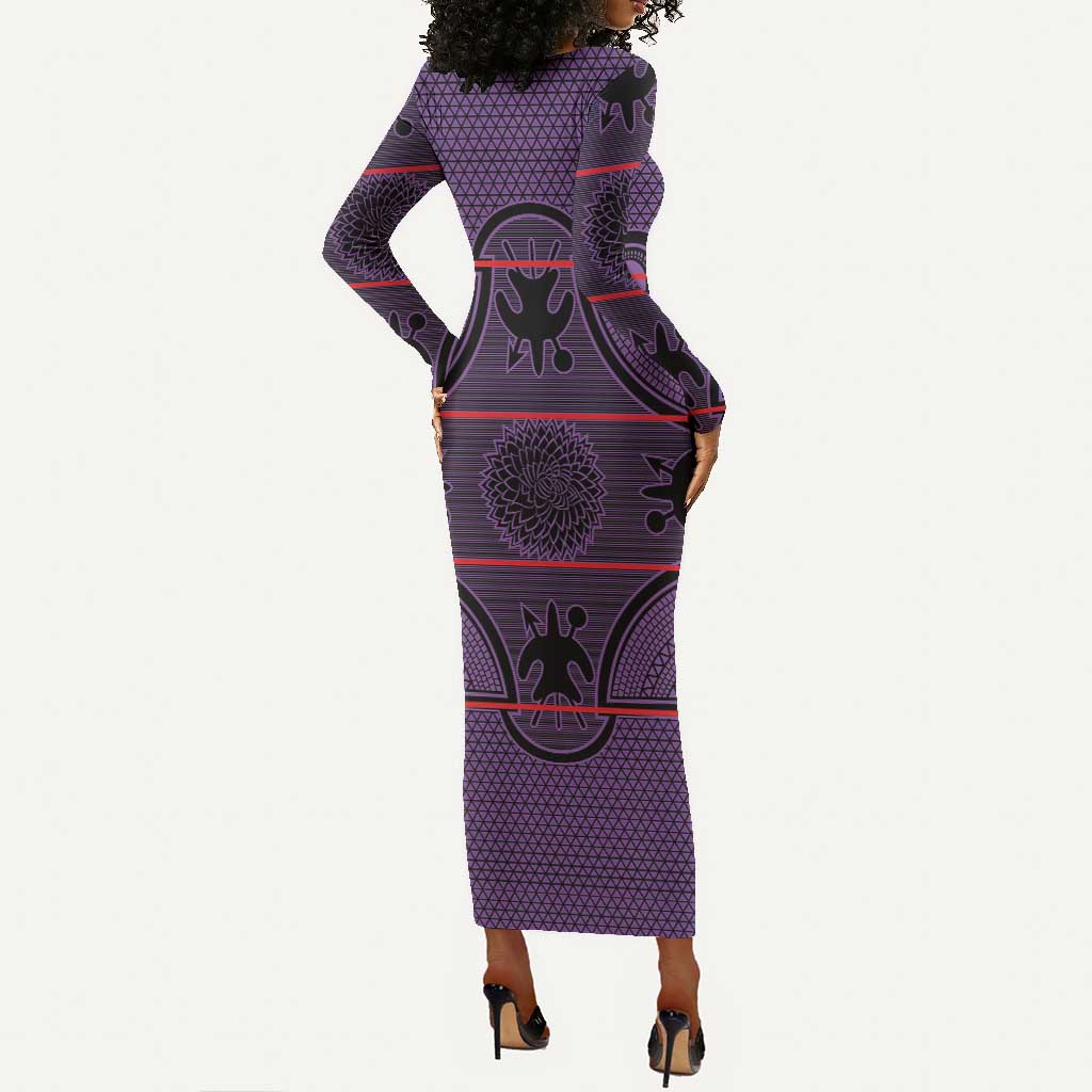 Basotho Blanket Long Sleeve Bodycon Dress Lesotho Seanamarena Heritage - Violet - African Pride
