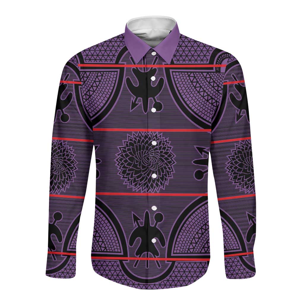 Basotho Blanket Long Sleeve Button Shirt Lesotho Seanamarena Heritage - Violet - African Pride