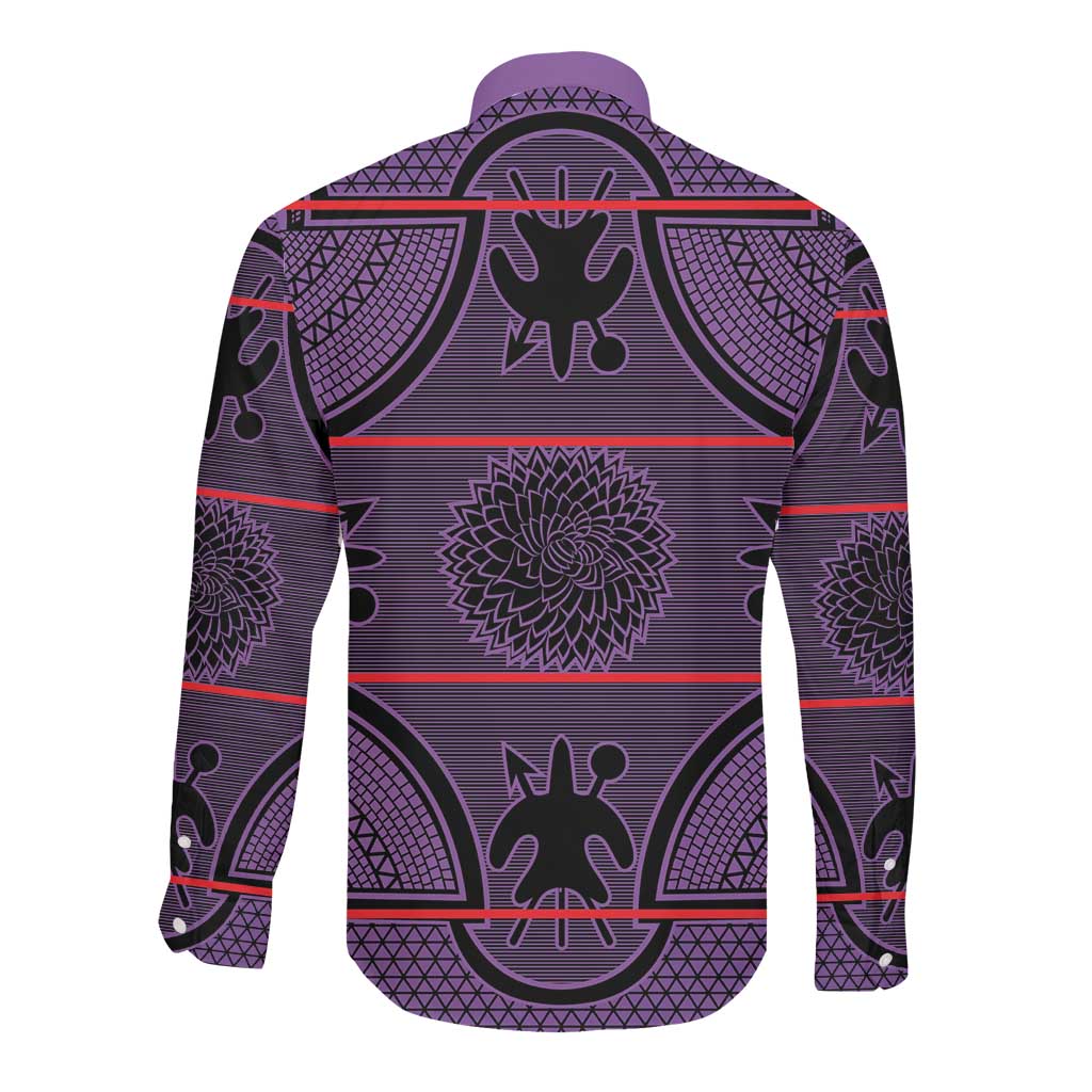 Basotho Blanket Long Sleeve Button Shirt Lesotho Seanamarena Heritage - Violet - African Pride