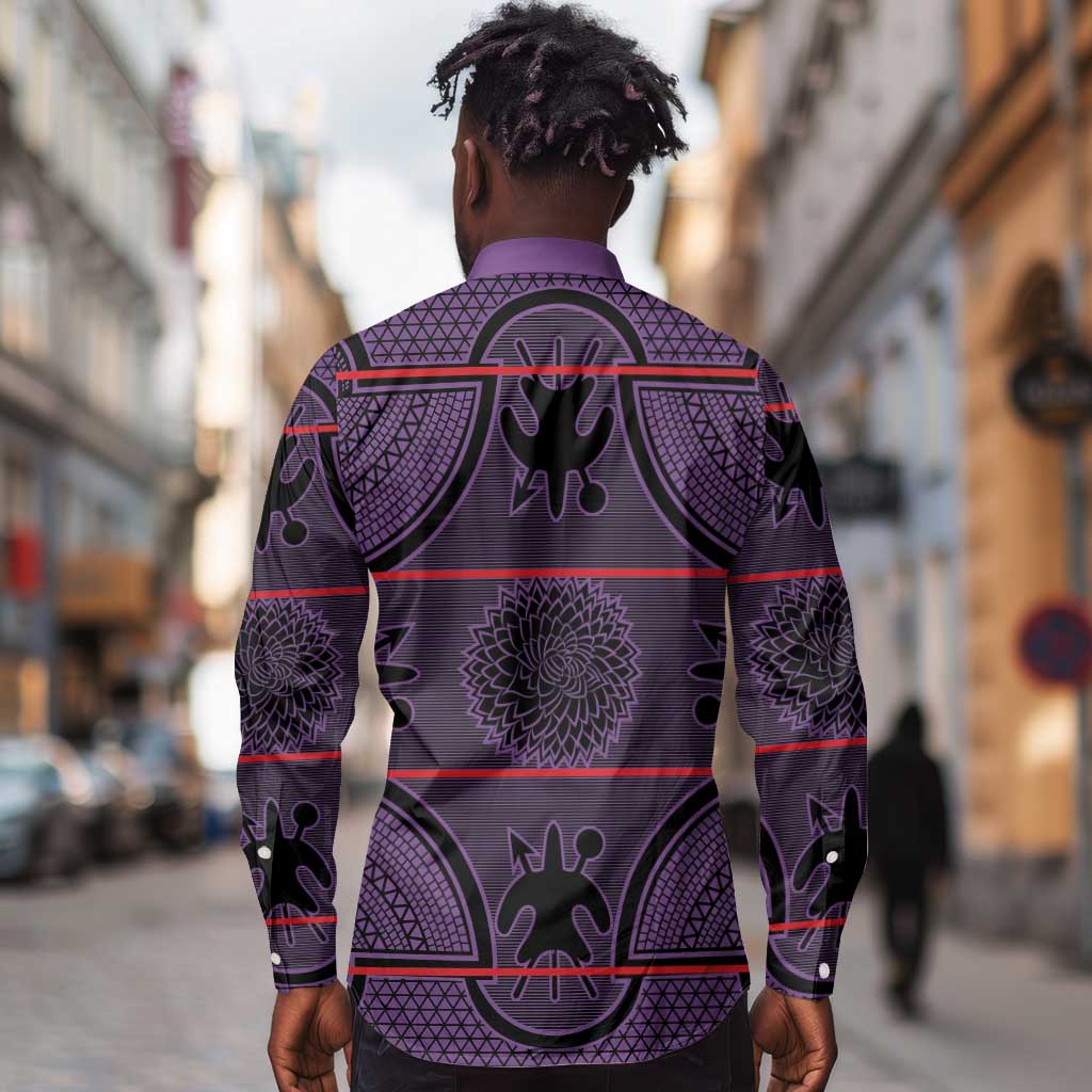 Basotho Blanket Long Sleeve Button Shirt Lesotho Seanamarena Heritage - Violet - African Pride