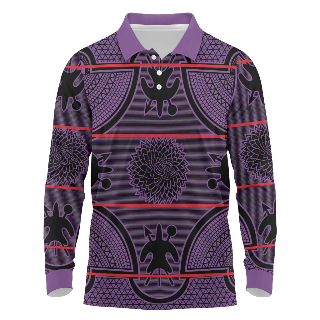 Basotho Blanket Long Sleeve Polo Shirt Lesotho Seanamarena Heritage - Violet - African Pride