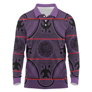 Basotho Blanket Long Sleeve Polo Shirt Lesotho Seanamarena Heritage - Violet - African Pride