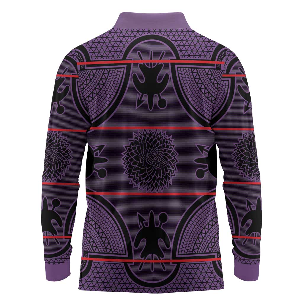 Basotho Blanket Long Sleeve Polo Shirt Lesotho Seanamarena Heritage - Violet - African Pride
